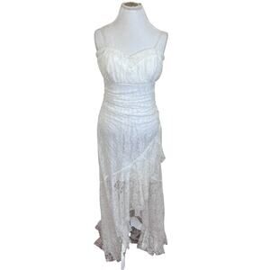 Vintage Y2K DEB Fairy Lace Asymmetric Mermaid Dress Size 13 White Sheer Whimsy